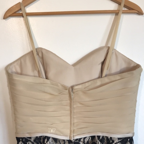 Impression Bridal tan black lace spaghetti strap pleated evening dress size 12 - Picture 6 of 14